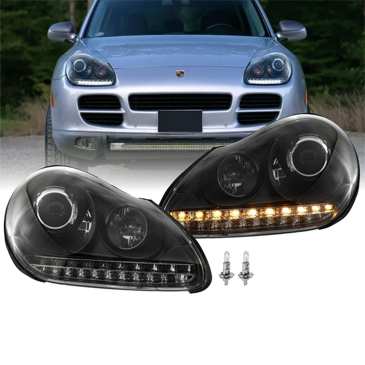 Xenon Scheinwerfer Set für Porsche Cayenne 9PA Led Blinker schwarz 2002-2006