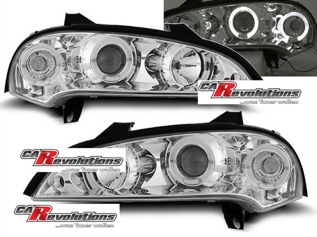 LED Angel Eyes Scheinwerfer Set in chrom für Opel Tigra 09.1994-12.2000