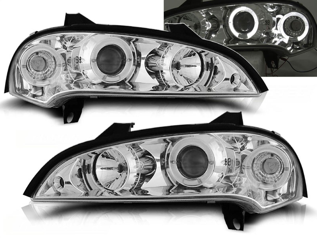 LED Angel Eyes Scheinwerfer Set in chrom für Opel Tigra 09.1994-12.2000