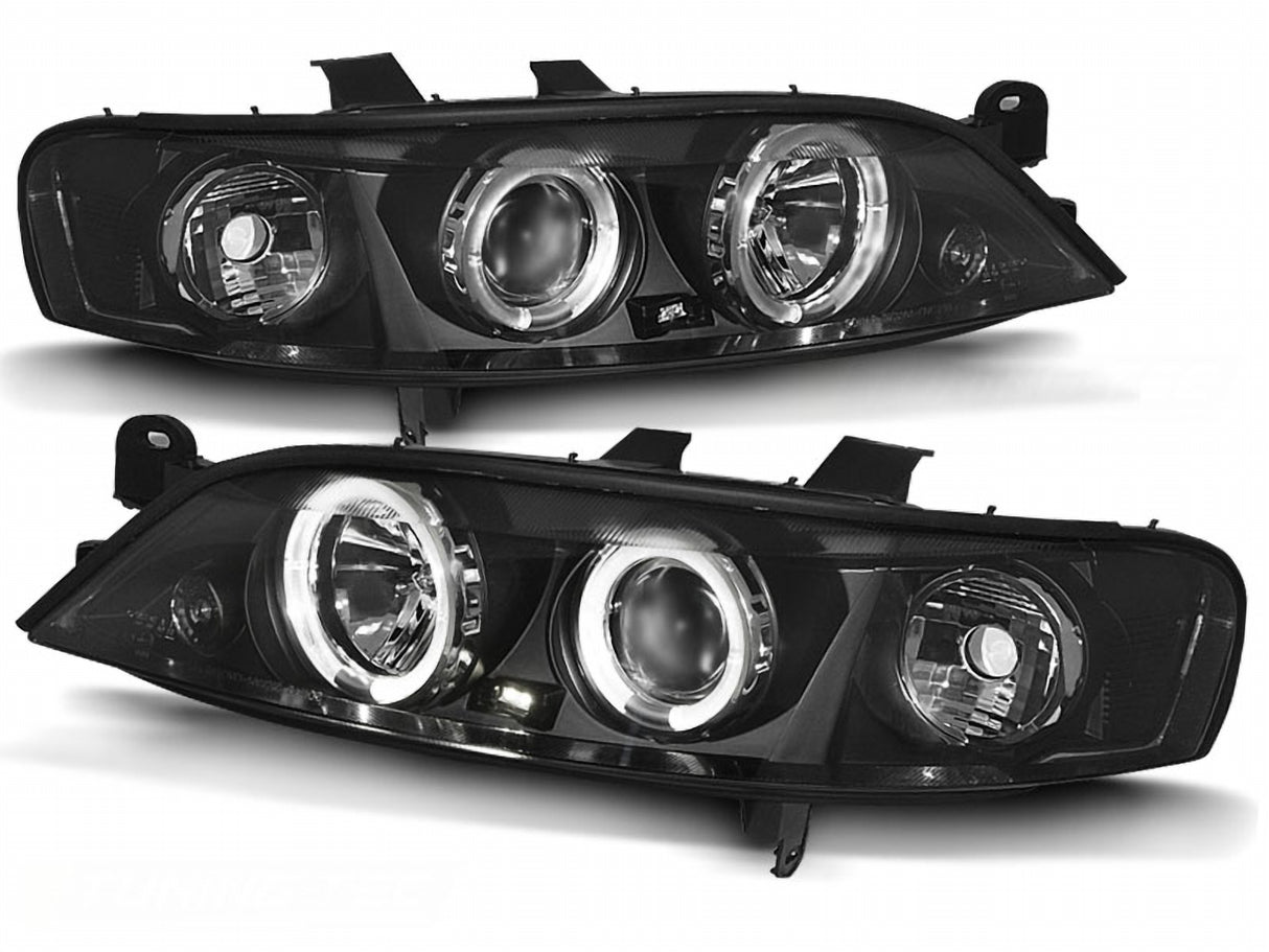 LED Angel Eyes Scheinwerfer Set in schwarz für Opel Vectra B 1999-03.2002