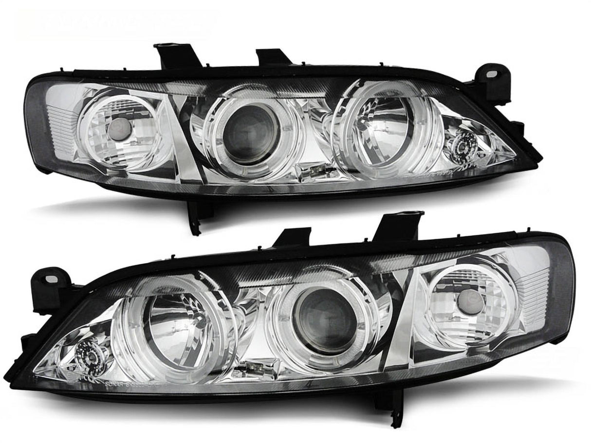 LED Angel Eyes Scheinwerfer Set in chrom für Opel Vectra B 1999-03.2002