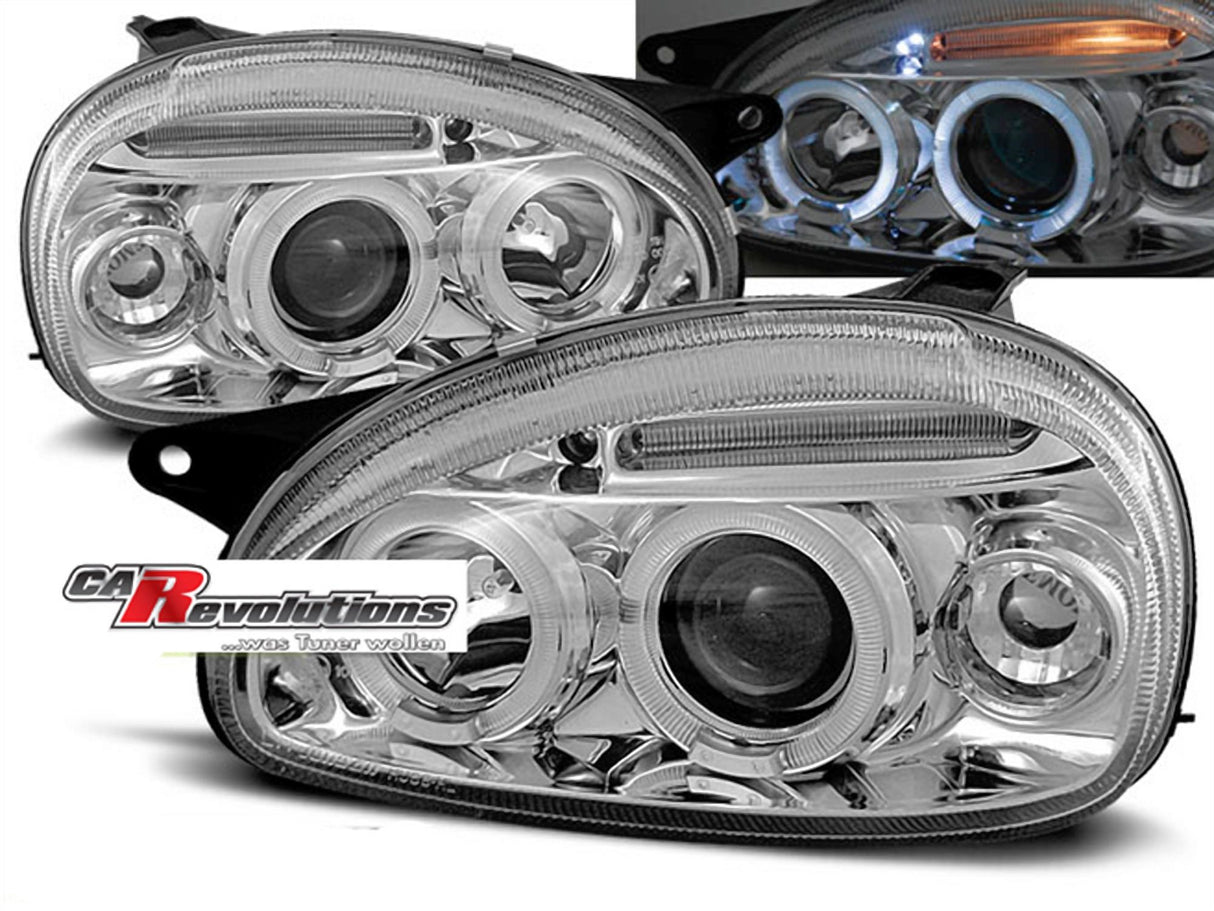 Angel Eyes Scheinwerfer Set in chrom für Opel Corsa B 02/1993-10/2000