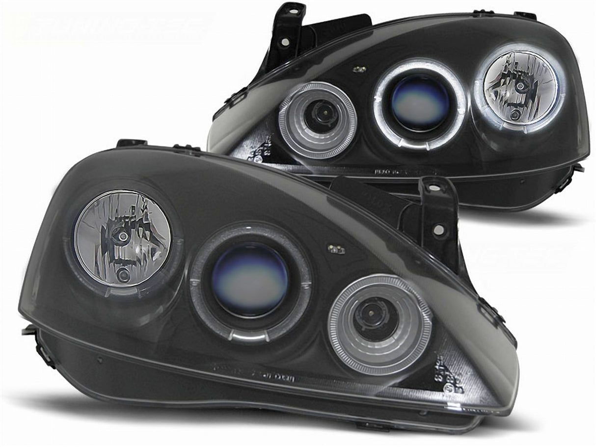 LED Angel Eyes Scheinwerfer für Opel Corsa C 2001-2006 schwarz