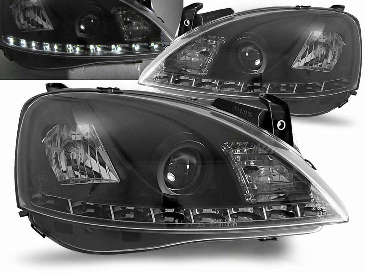 Led Scheinwerfer Set für Opel Corsa C 2000 bis 2006 schwarz