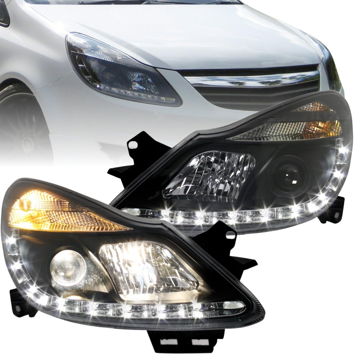 Led Scheinwerfer Set in schwarz für Opel Corsa D 04.2006-2011 - CR Tuning