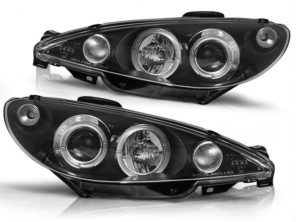 Angel Eyes Scheinwerfer Set Schwarz für Peugeot 206 1998–2002 mit Halo-Ringen