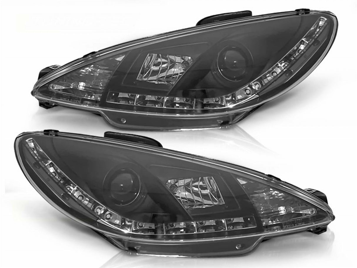 Schwarze LED Scheinwerfer für Peugeot 206 1998-2002, Set links rechts