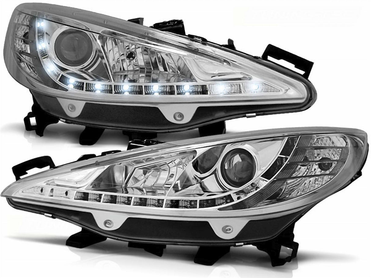 LED Scheinwerfer chrom für Peugeot 207 05.2006-06.2012 mit Tagfahrlicht-Optik