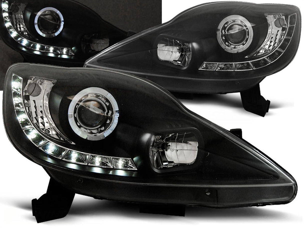 Led Scheinwerfer Set in schwarz für Peugeot 107 2005-2011