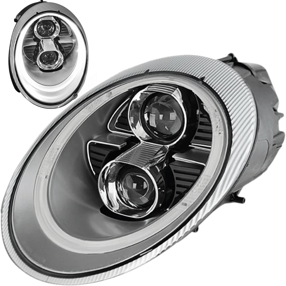 Xenon Lighttube Scheinwerfer Set Silber für Porsche 911 997 2004–2009 mit LED Standlicht