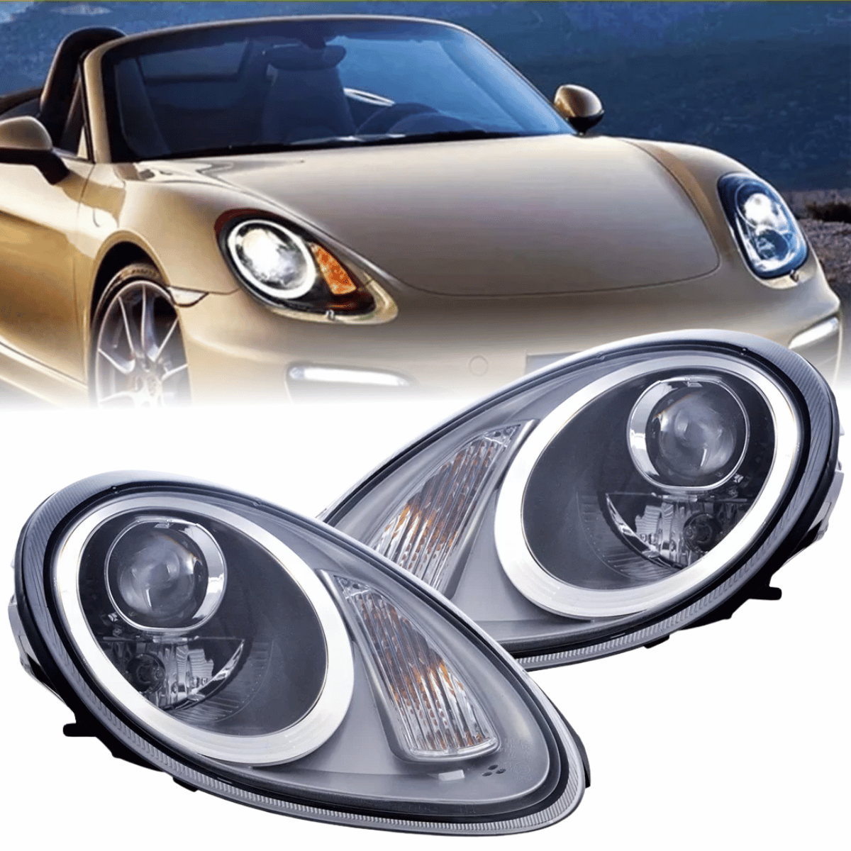 Xenon Scheinwerfer Set Silber für Porsche Boxster 987 2005–2008 & Cayman 987c 2005–2008 mit LED Standlicht