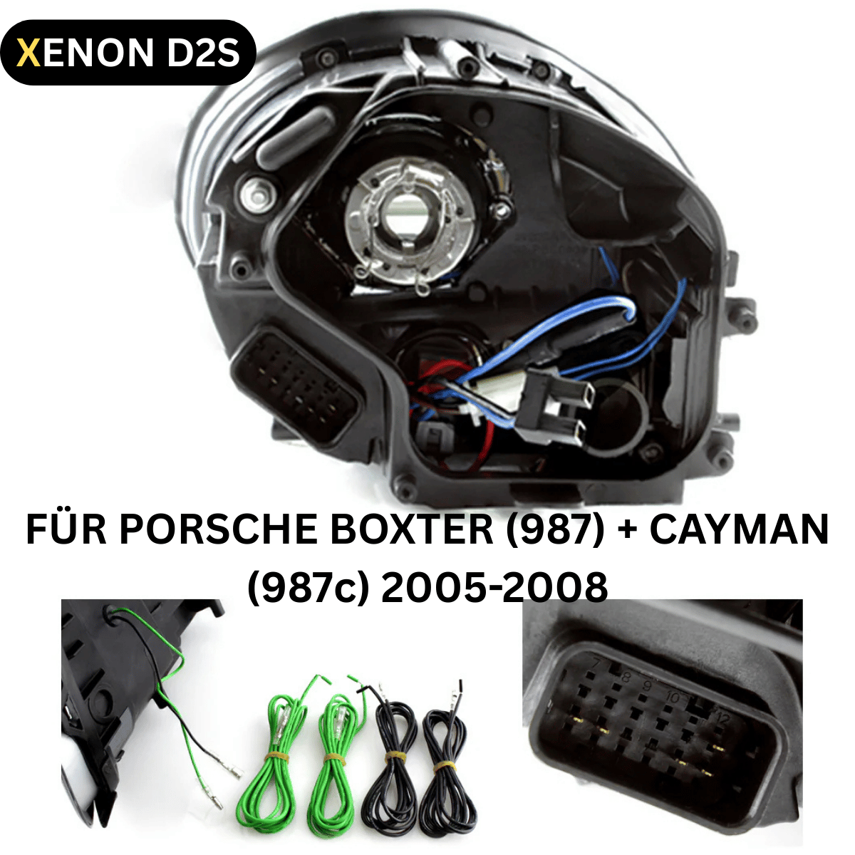 Xenon Scheinwerfer Set Schwarz für Porsche Boxster 987 2005–2008 & Cayman 987c 2005–2008 mit LED Standlicht