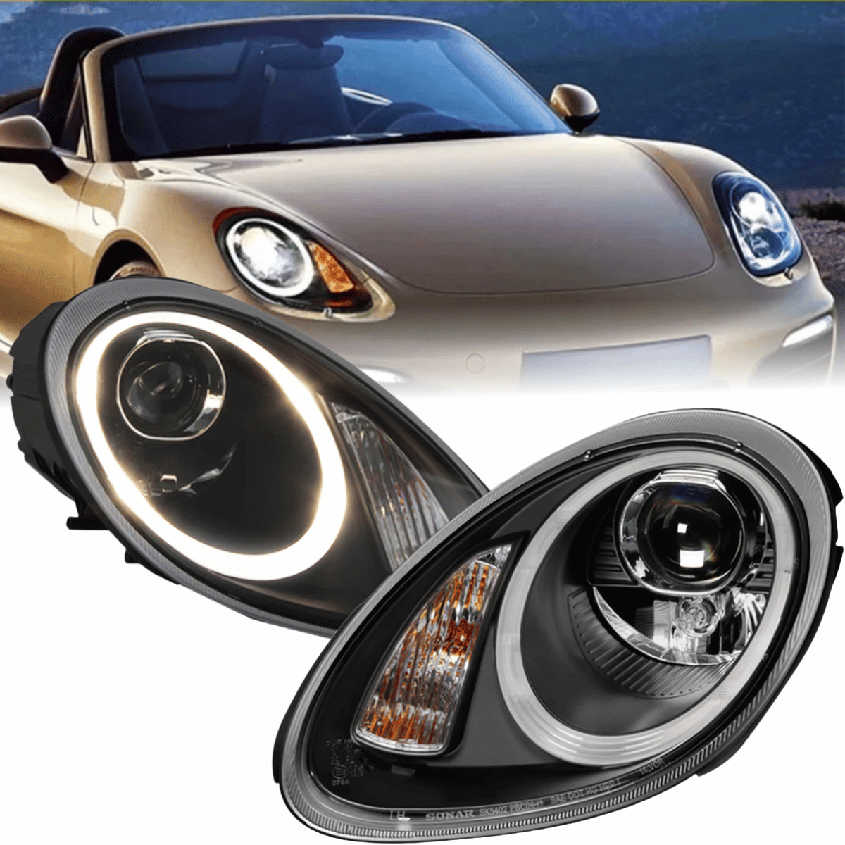 Xenon Scheinwerfer Set Schwarz für Porsche Boxster 987 2005–2008 & Cayman 987c 2005–2008 mit LED Standlicht