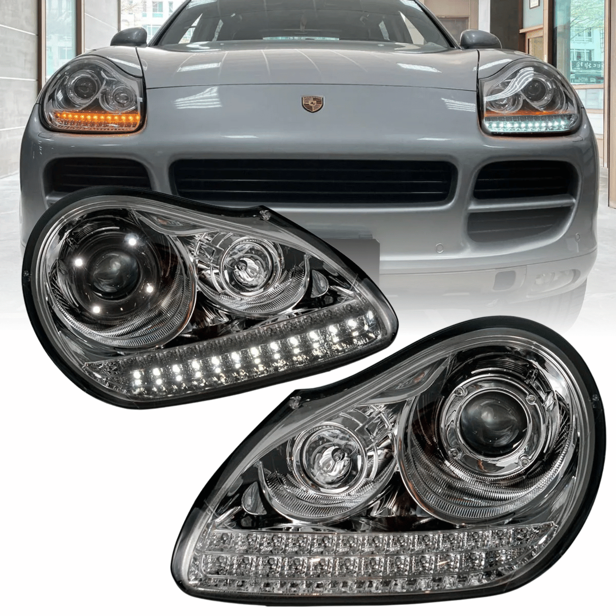 Xenon Scheinwerfer Set Chrom für Porsche Cayenne 9PA 2002–2006 mit LED Standlicht & LED Blinkern