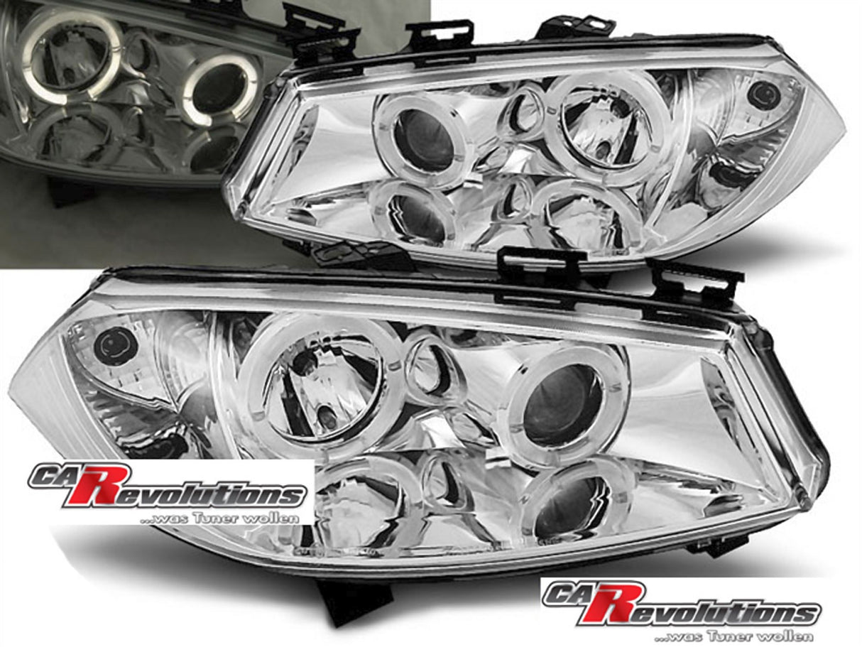 LED Angel Eyes Scheinwerfer Set in chrom für Renault Megane II 11.2002-12.2005