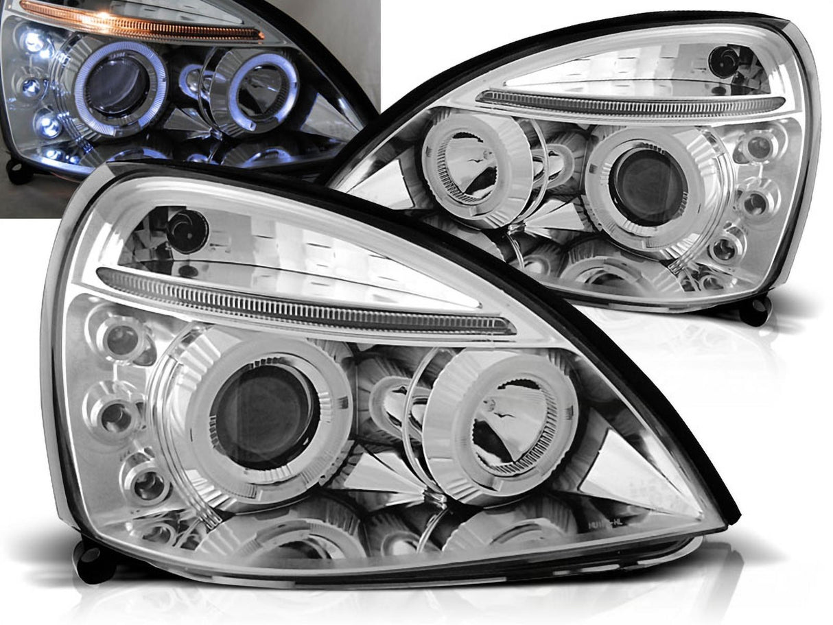 Chrom Angel Eyes Scheinwerfer Set Renault Clio II 06.2001-09.2005 Tuning Scheinwerfer