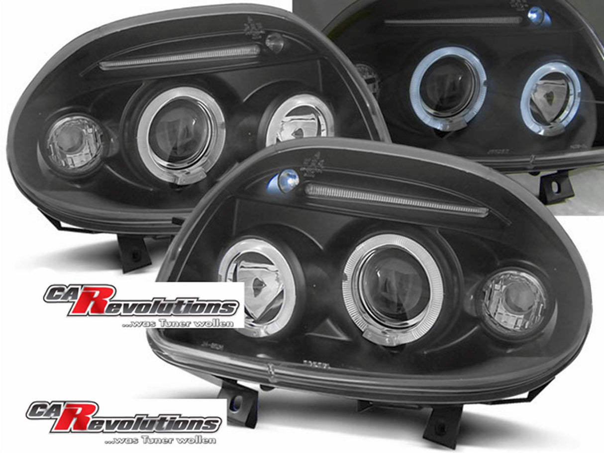 Angel Eyes Scheinwerfer Set schwarz Renault Clio II 09.98-05.01 mit Ringbeleuchtung