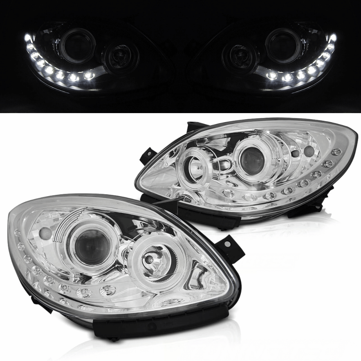 Scheinwerfer Set Chrom für Renault Twingo 2007–2011 mit LED Standlicht