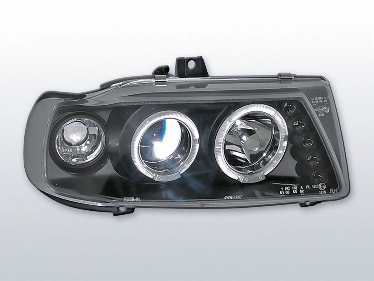 LED Angel Eyes Scheinwerfer Set in schwarz für Seat Ibiza / Cordoba/ Polo VARIANT, SEDAN 10.93-08.1999