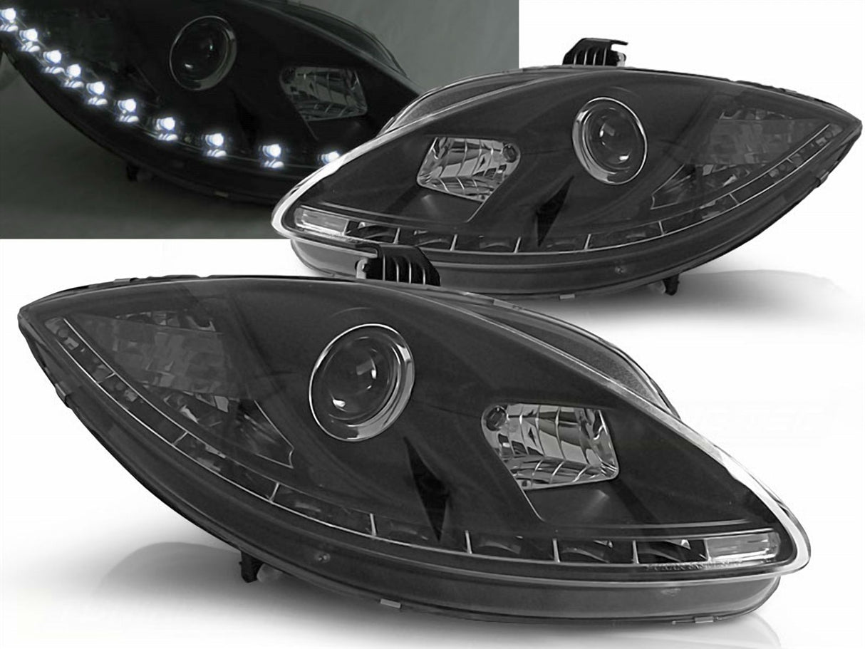 Led Tagfahrlicht Scheinwerfer in schwarz für Seat Leon 1P Facelift 09-12