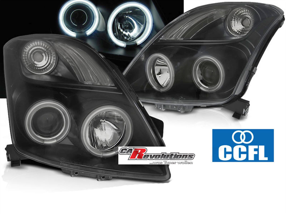 Angel Eyes Scheinwerfer Set in schwarz für Suzuki Swift 05.2005-2010 CCFL