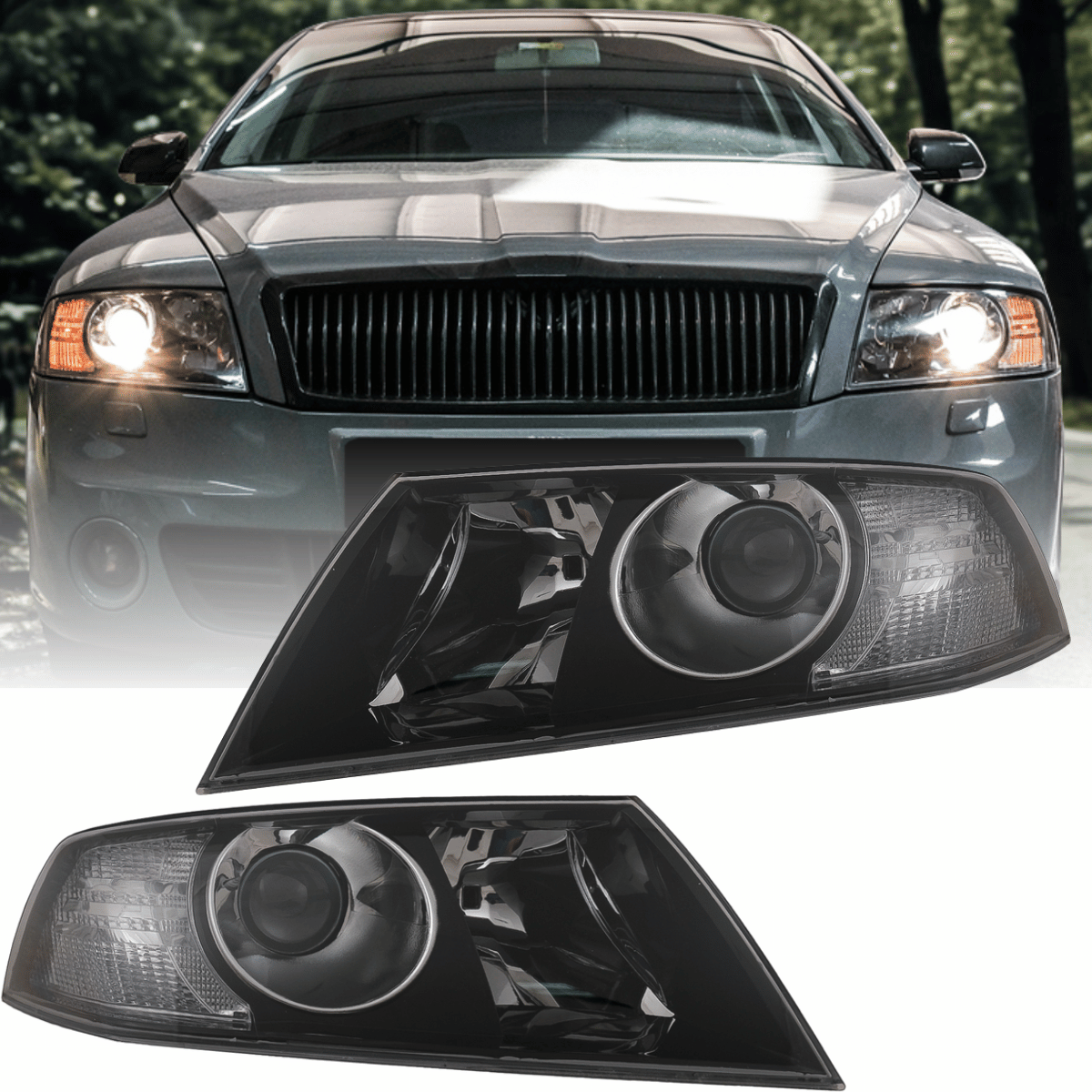 Halogen Projektor Scheinwerfer Set Schwarz für Skoda Octavia 2 1Z 2004–2008