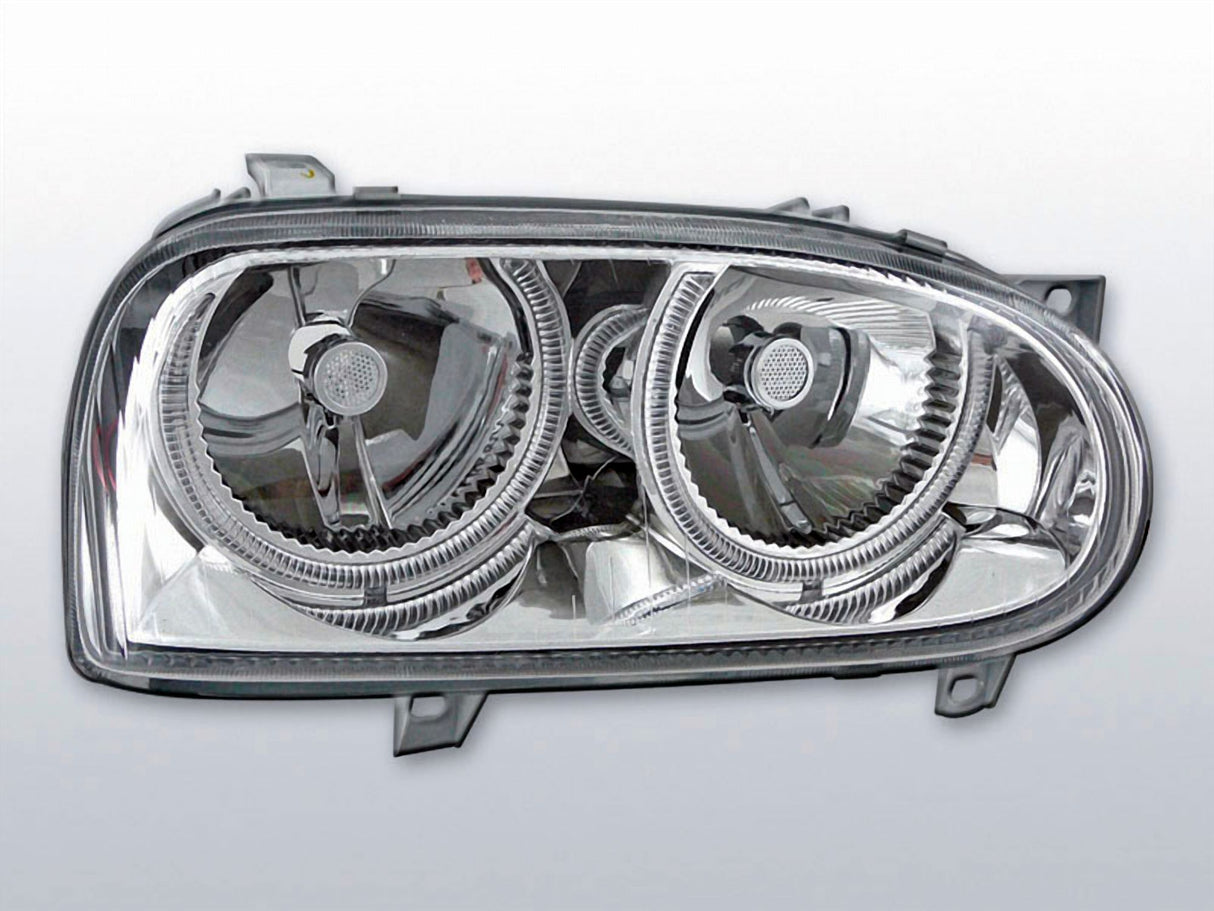 Scheinwerfer mit Doppelringoptik, Klarglas, LED-Standlicht, Tuning Scheinwerfer für VW Golf 4