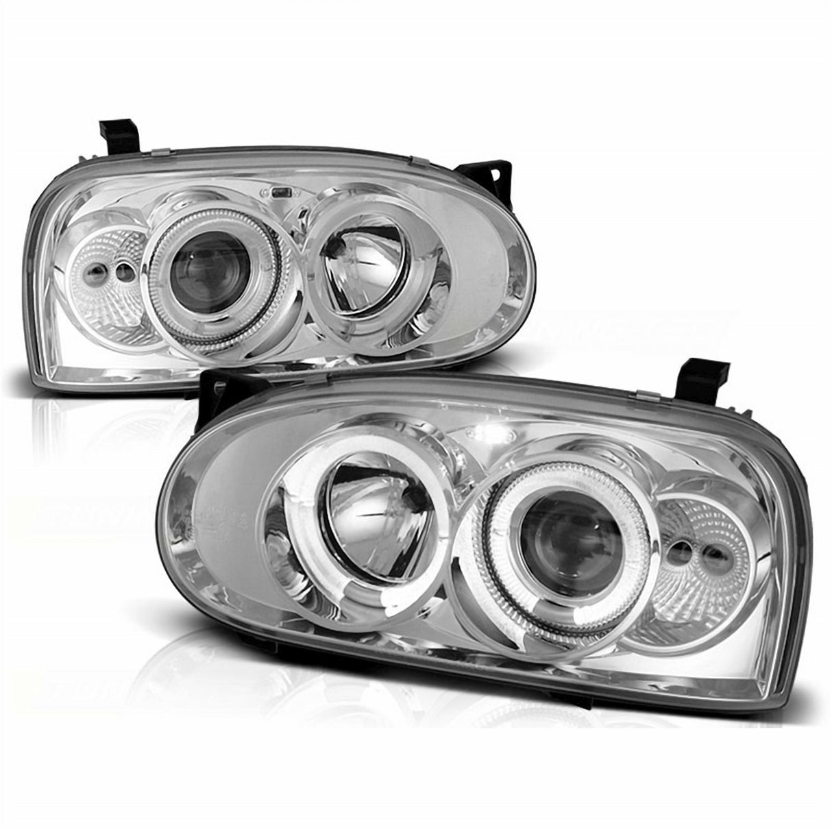 LED Scheinwerfer für VW Golf 4 mit Ringoptik und Klarglas, Tuning Scheinwerfer Paar