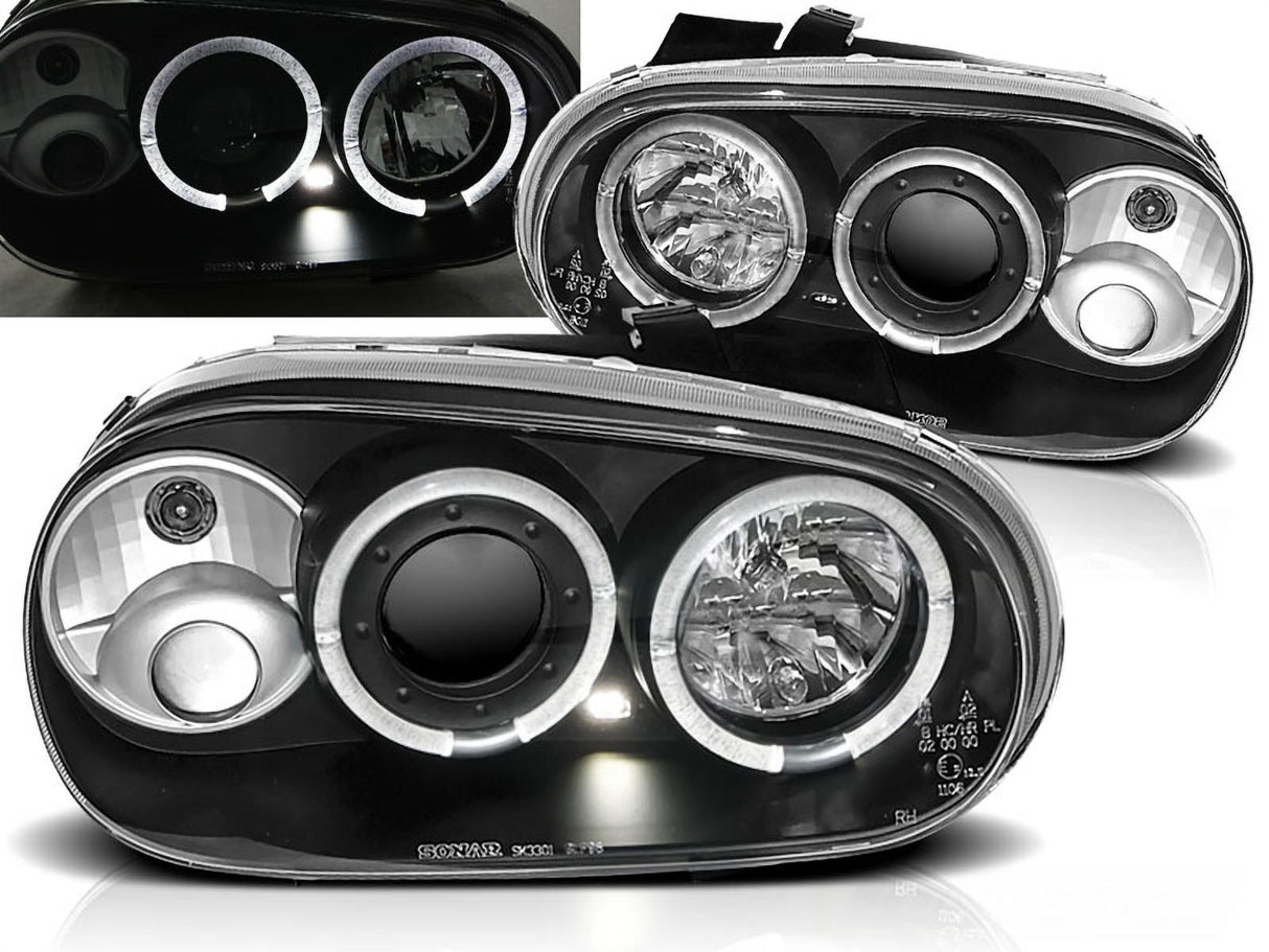 LED Angel Eyes Scheinwerfer für VW Golf IV 4 schwarz inkl. NSW 09.1997-09.2003
