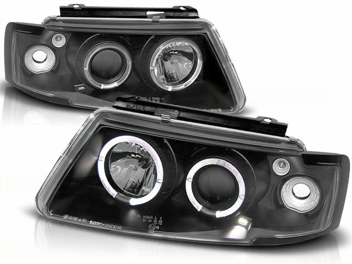 Schwarze LED-Scheinwerfer mit Ringen für VW Golf 3, Scheinwerfer mit Tagfahrlicht-Optik, Tuning Scheinwerfer
