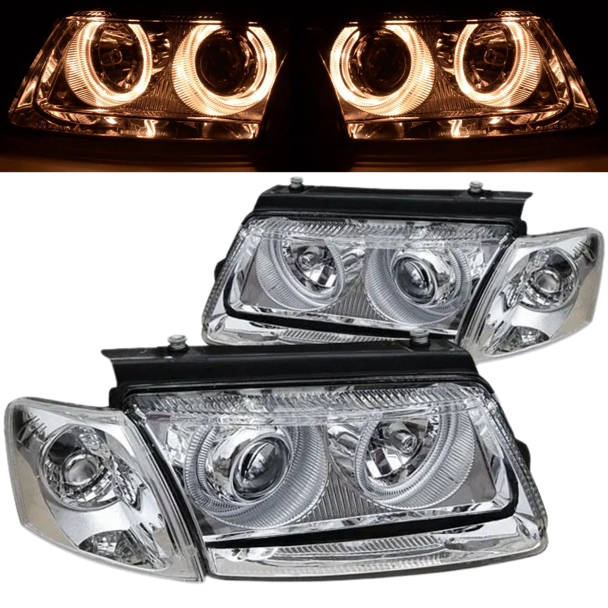 LED Scheinwerfer mit Standlichtringen für VW Passat B5 3BG, Klarglas Optik, Tuning Scheinwerfer