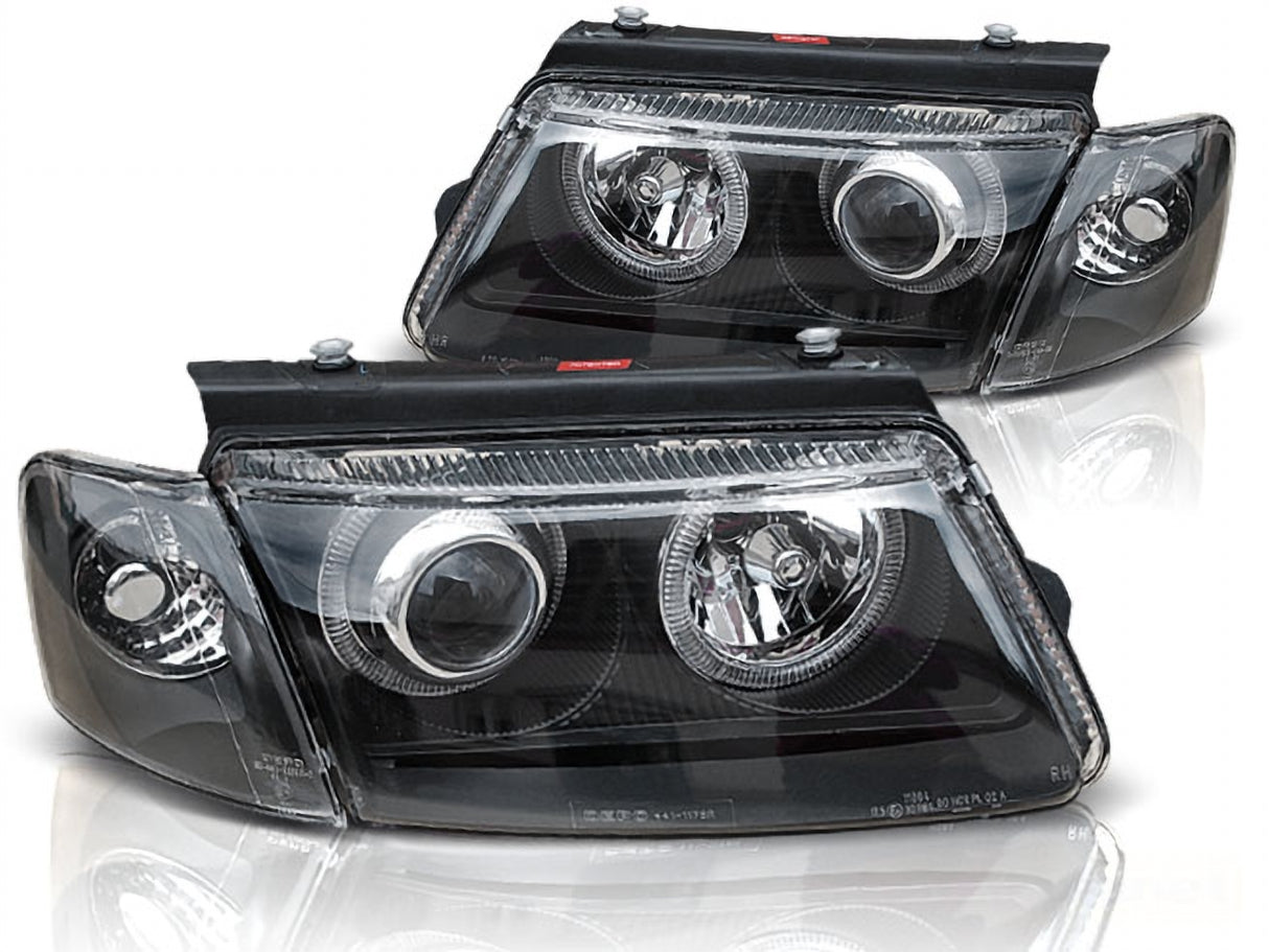 Angel Eyes Scheinwerfer Set schwarz VW Passat B5 3B 11/1996-08/2000 mit Ringbeleuchtung
