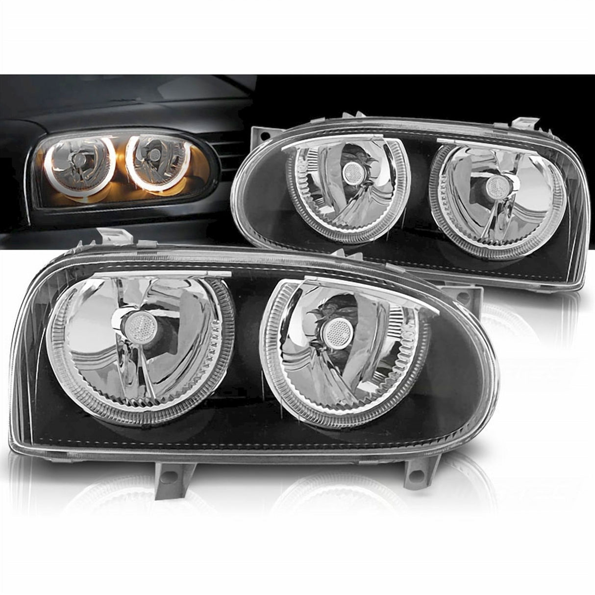 Angel Eyes Scheinwerfer Set Schwarz für VW Golf 3 09.1991–08.1997