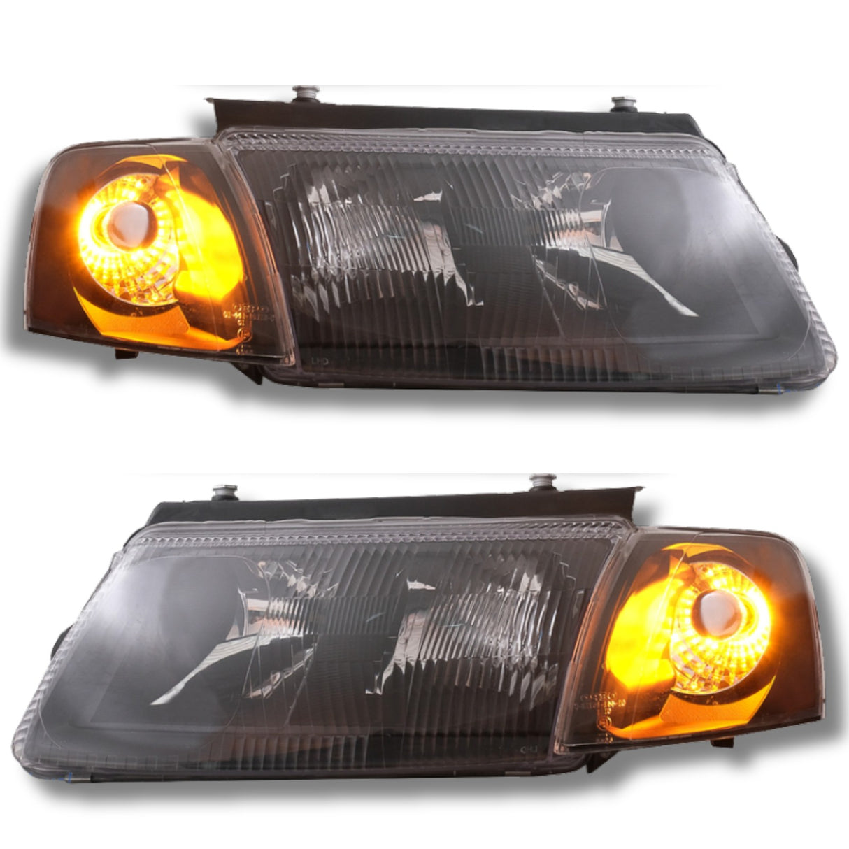 Schwarze LED-Scheinwerfer mit gelbem Standlicht für VW Golf 3, Scheinwerfer mit Tagfahrlicht-Optik
