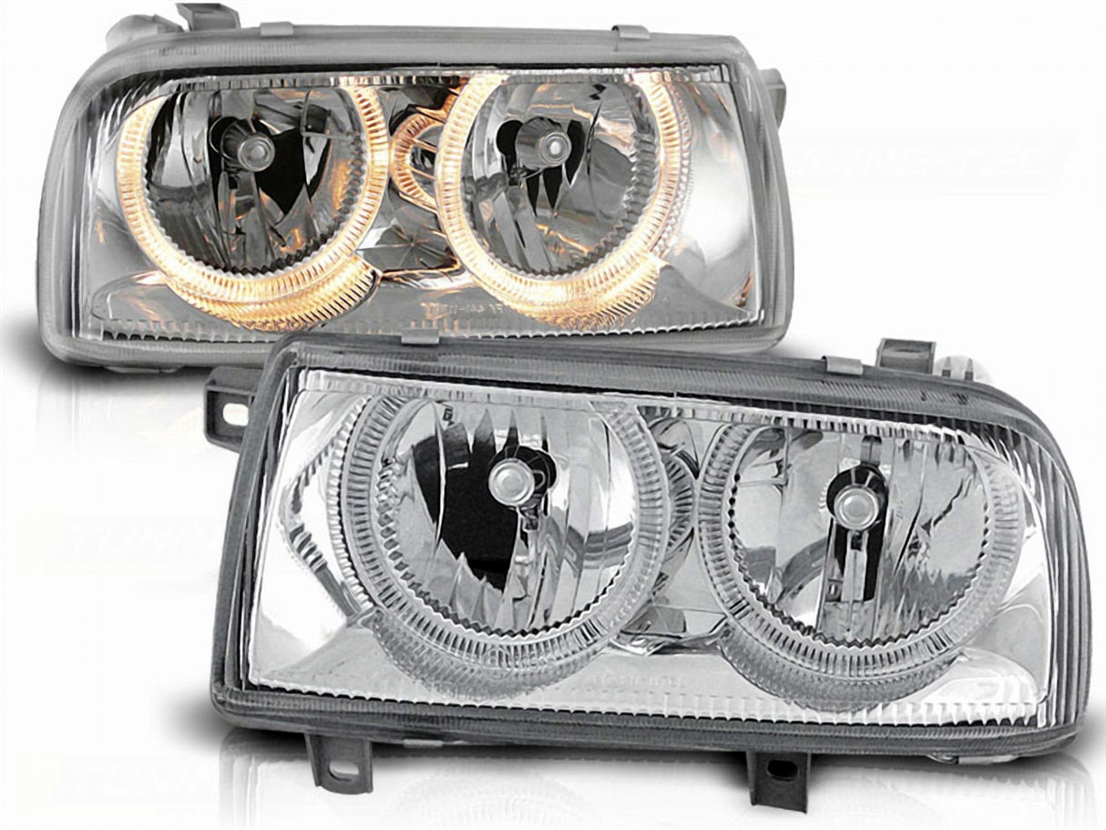 Scheinwerfer Angel Eyes chrom mit LED-Ringen, Paar für VW Vento 91-98