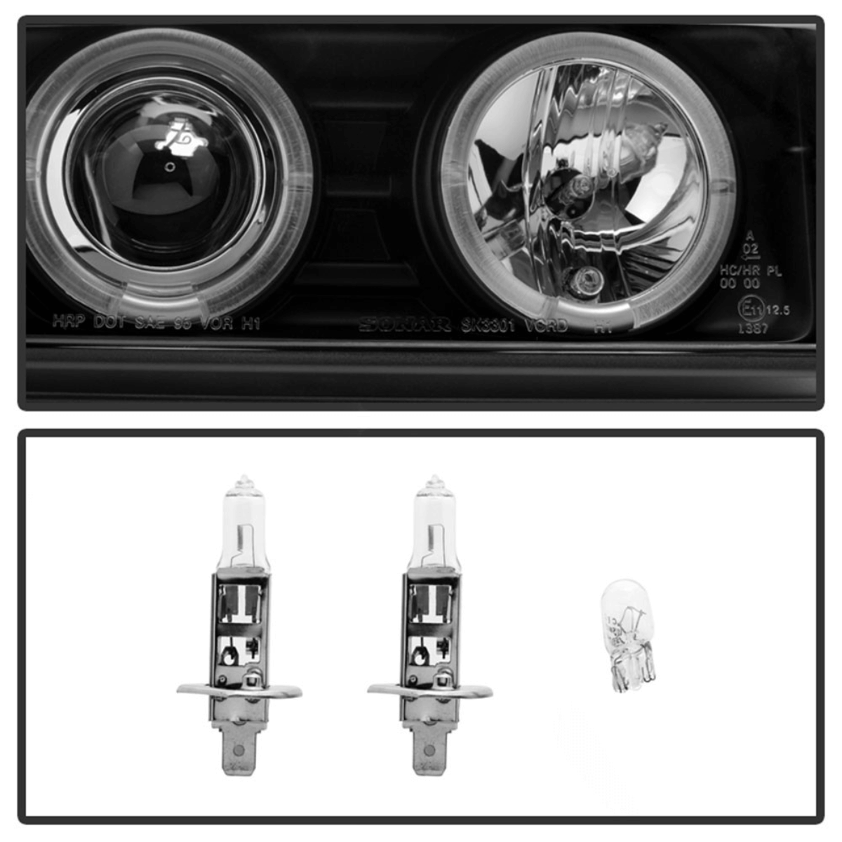 LED-Scheinwerfer mit H1 Leuchtmitteln für Tuning, Scheinwerfer mit Tagfahrlicht-Ringen und H1 Leuchtmittel