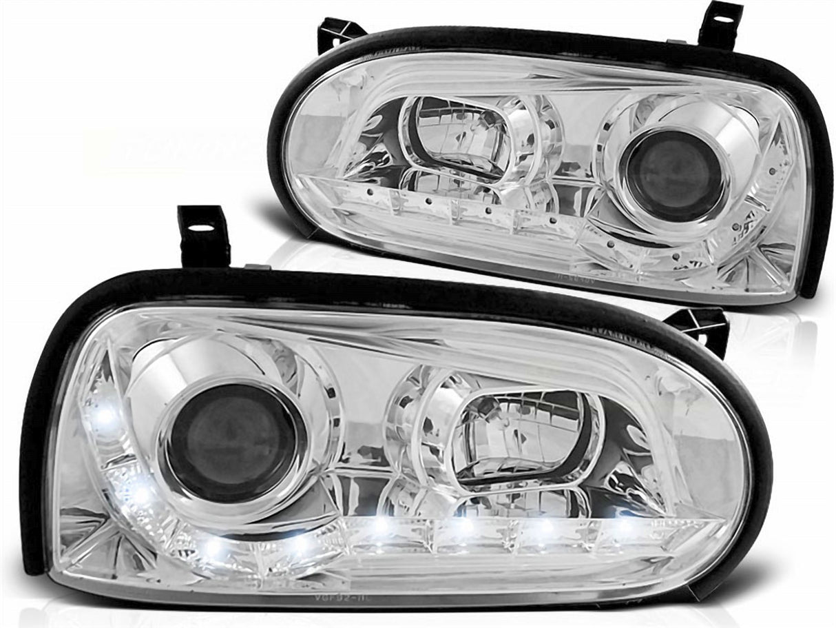 Chrom LED Scheinwerfer Set für VW Golf 3 III 1991-1997, mit Tagfahrlicht-Optik