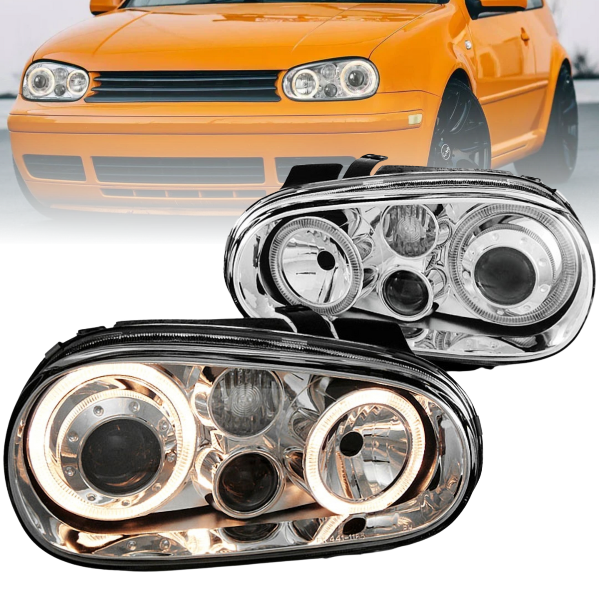 Angel Eyes Scheinwerfer Set für VW Golf 4 Typ 1J Bj. 1998-2003 chrom H3 Nebelscheinwerfer