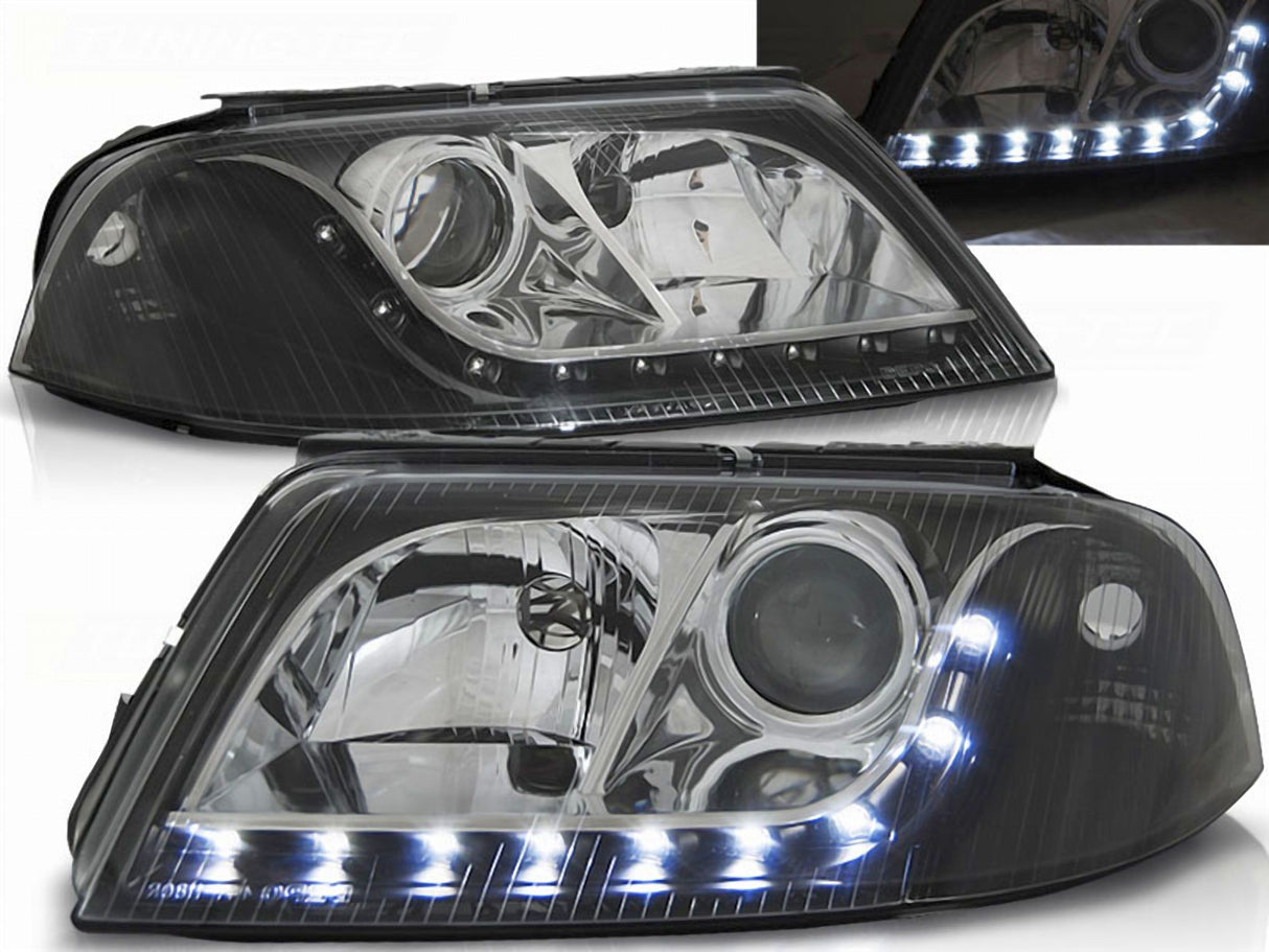 Schwarze LED Scheinwerfer für VW Passat 3BG FL mit Tagfahrlicht-Optik