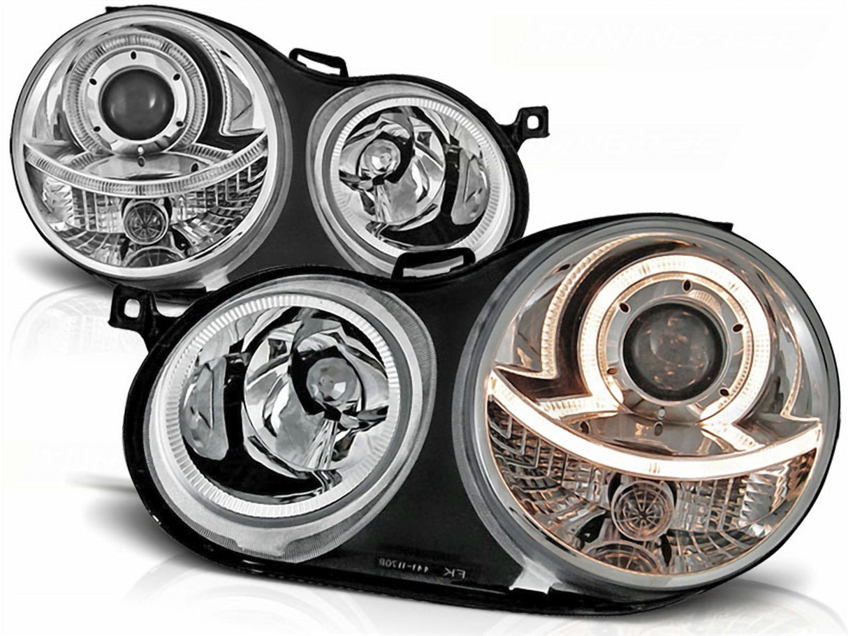 Chrom Angel Eyes Scheinwerfer Set VW Polo 9N 11.01-04.05 LED Tagfahrlicht Optik