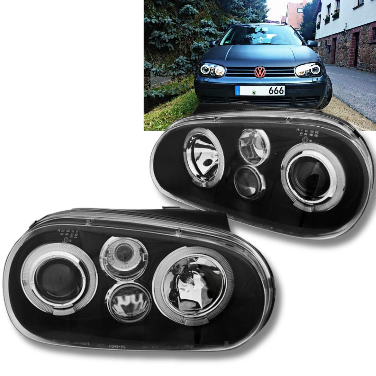 LED Angel Eyes Scheinwerfer für VW Golf IV 4 schwarz inkl NSW 09.1997-09.2003