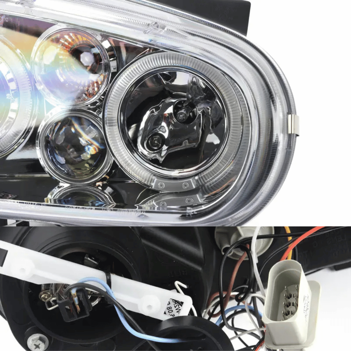 LED Angel Eyes Scheinwerfer Set Chrom für VW Golf 4 09.1997–09.2003 mit Nebellicht