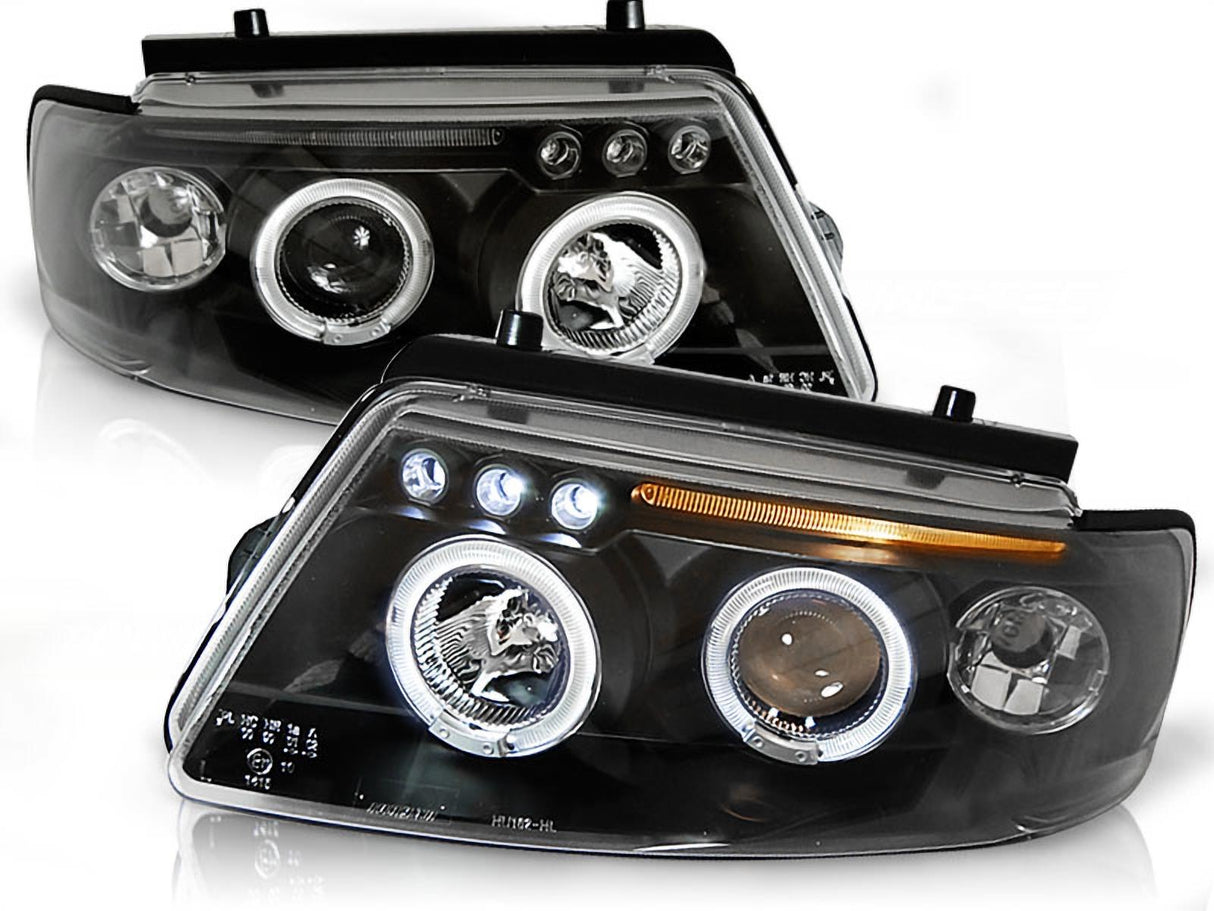 Angel Eyes Scheinwerfer schwarz VW Passat B5 3B 1996-2000 mit LED Standlicht und Ring