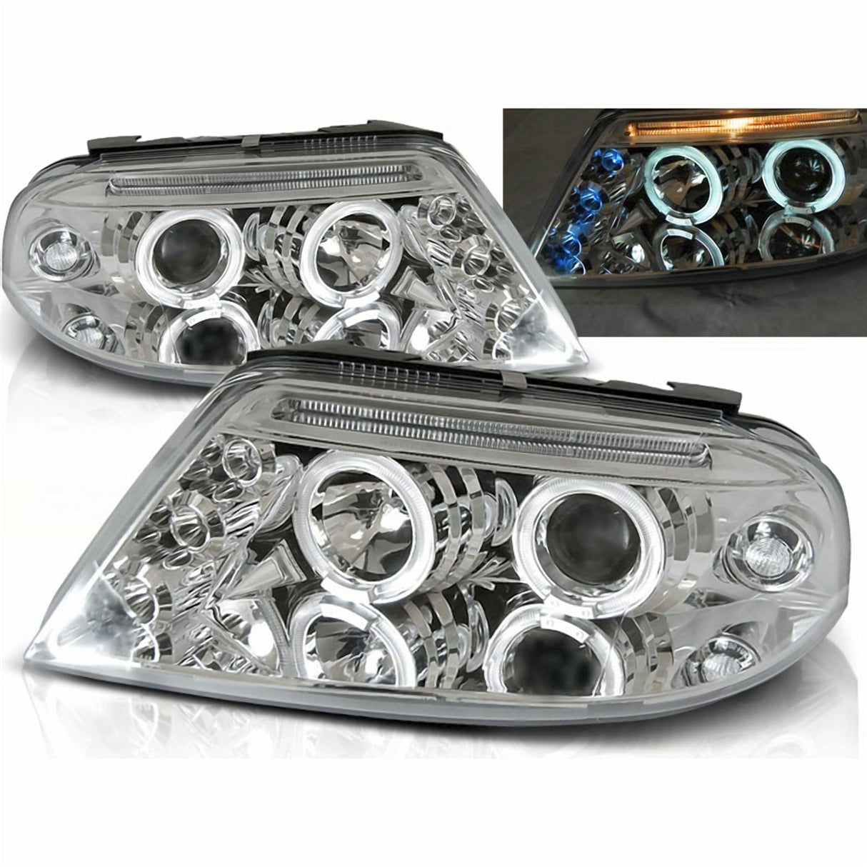 Chrom Angel Eyes Scheinwerfer für VW Passat 3BG 2000-2005, LED Tagfahrlicht, Tuning Scheinwerfer