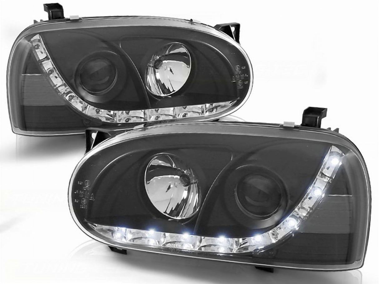 Schwarze LED Scheinwerfer für VW Golf 3 III 91-97 mit Tagfahrlicht-Optik