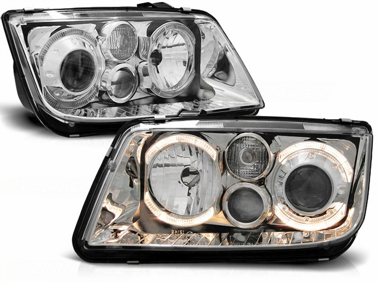 Scheinwerfer für VW Bora 98-05 Angel Eyes chrom