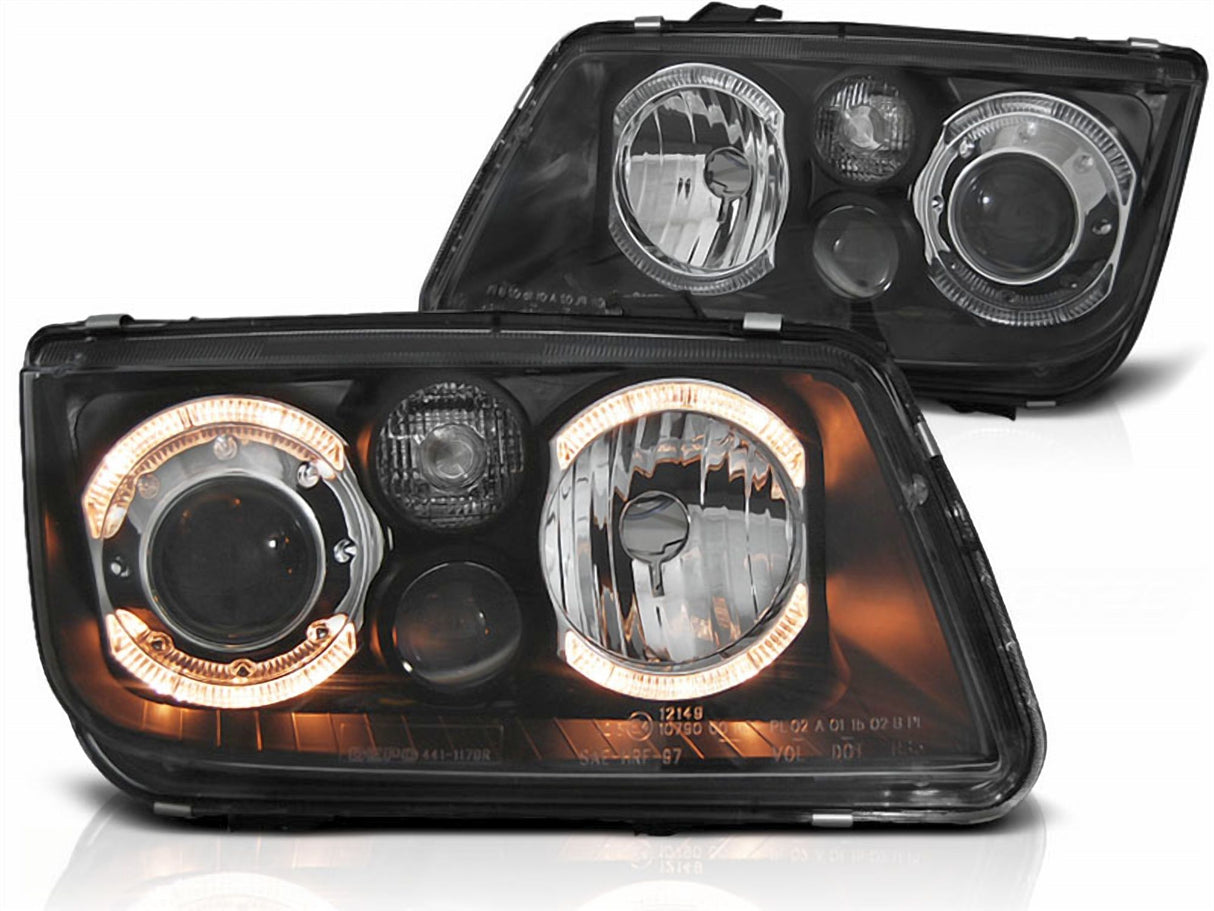 Schwarze LED-Scheinwerfer mit Standlichtringen für VW Golf 4, mit E-Prüfzeichen