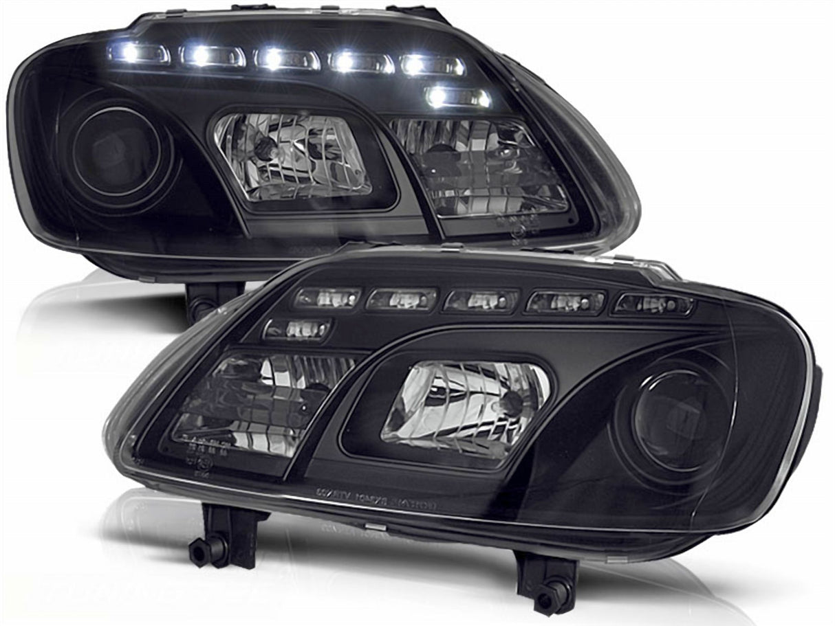 Schwarze LED Scheinwerfer für BMW E39 mit Tagfahrlicht und Klarglas