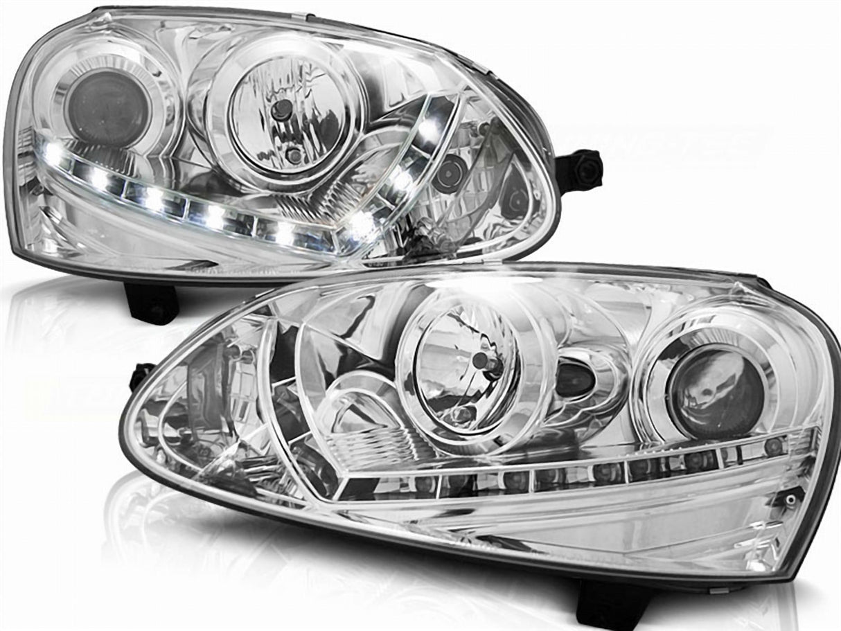 Chrom LED Scheinwerfer Set für VW Golf 5 V 03-2008, mit Tagfahrlicht-Optik