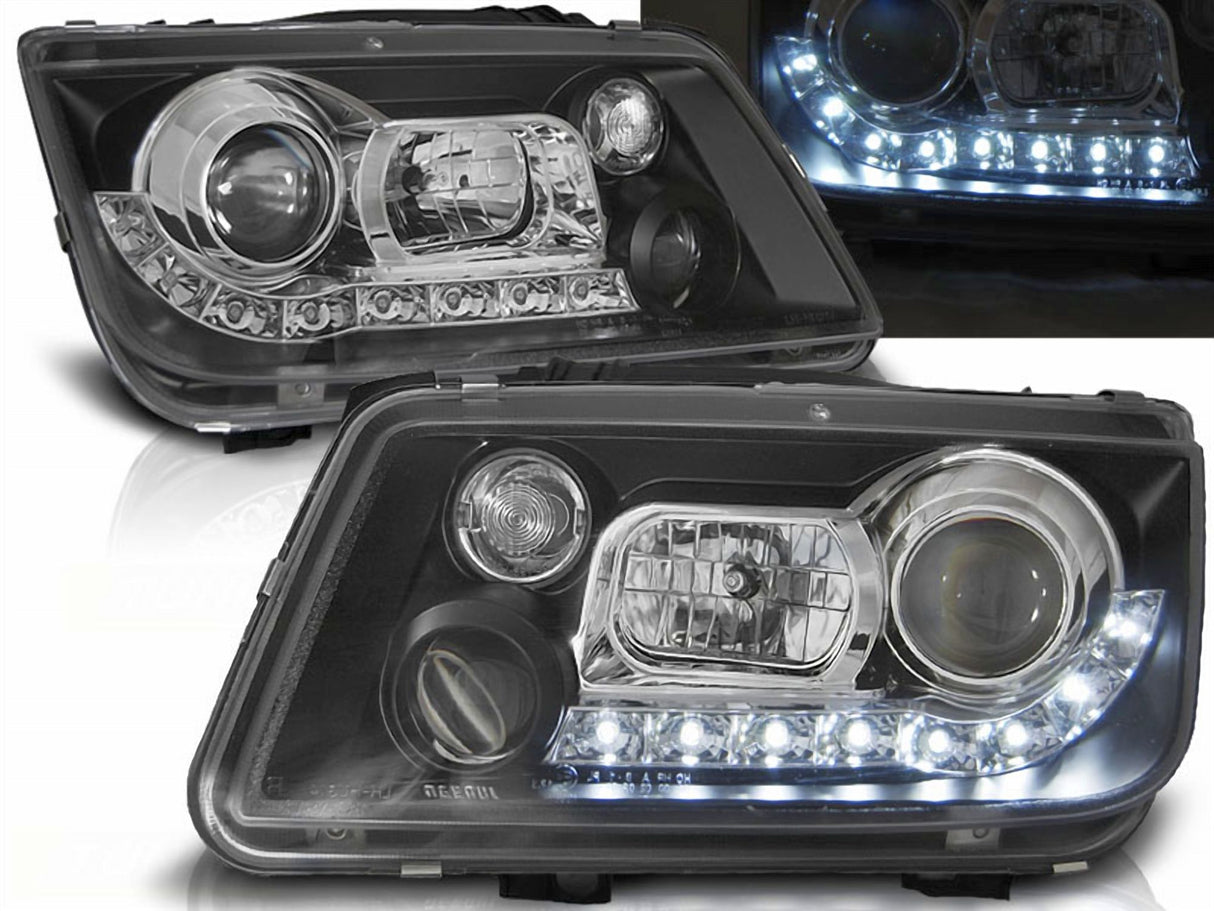LED Scheinwerfer Set schwarz mit Tagfahrlicht-Optik für VW Bora 1998-2005